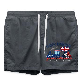 Happy Birthday Britische Flagge Fußball Eisenbahn - Badeshorts - Anthrazit - Vorne - AI Model Male 185 light (185cm)