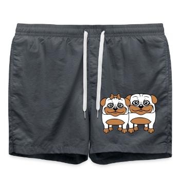 2 Hunde Mops Mann Frau Pärchen Zwei Verliebt Liebe - Badeshorts - Anthrazit - Vorne - AI Model Male 185 light (185cm)