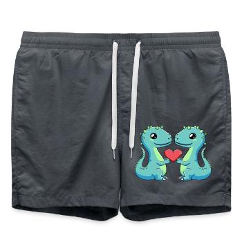 Dinosaur brontosaurus couple heart Valentine's Day - Swim Trunks - anthracite - Front - AI Model Male 185 light (185cm)