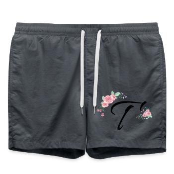 Lettre t fleurs - Short de bain - charbon - Devant - AI Model Male 185 light (185cm)