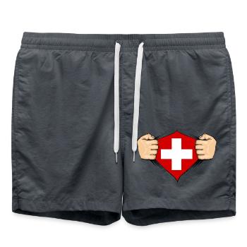 Switzerland Flag Design - Swim Trunks - anthracite - Front - AI Model Male 185 light (185cm)