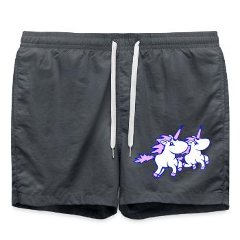 2 Einhörner Team reiten schnell Galopp Freude Crew - Badeshorts - Anthrazit - Vorne - AI Model Male 185 light (185cm)