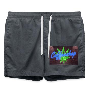Neon Lettering Coffeeshop on Brick Wall Poster - Badeshorts - Anthrazit - Vorne - AI Model Male 185 light (185cm)