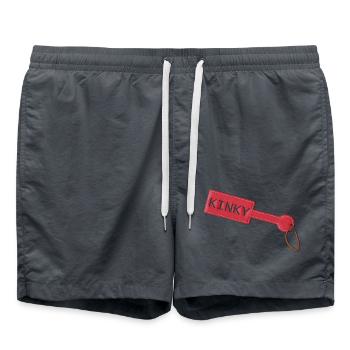 Kinky paddle BDSM leather - Swim Trunks - anthracite - Front - AI Model Male 185 light (185cm)