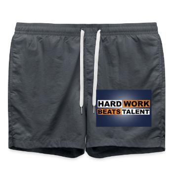 Hard Work Beats Talent Motivation Quote - Badeshorts - Anthrazit - Vorne - AI Model Male 185 light (185cm)