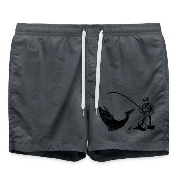 Angler mit Rute und Fisch Fliegenfischen - Badeshorts - Anthrazit - Vorne - AI Model Male 185 light (185cm)