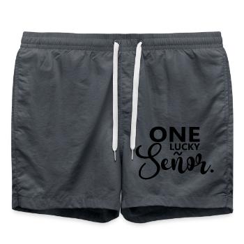 One Lucky Señor Wedding Husband To Be Groom - Swim Trunks - anthracite - Front - AI Model Male 185 light (185cm)