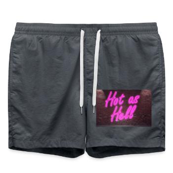 Enseigne au néon Hot as Hell sur un mur de briques - Short de bain - charbon - Devant - AI Model Male 185 light (185cm)