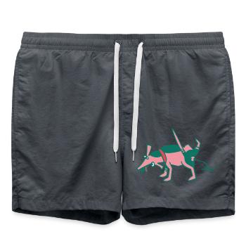 kleiner rosa Hund muss mal pinkeln - Badeshorts - Anthrazit - Vorne - AI Model Male 185 light (185cm)