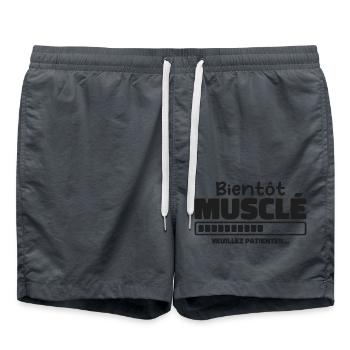 Bald muskulös - bitte warten - Badeshorts - Anthrazit - Vorne - AI Model Male 185 light (185cm)