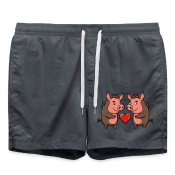 Couple de sangliers Saint-Valentin - Short de bain - charbon - Devant - AI Model Male 185 light (185cm)