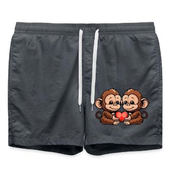 Monkey Couple Heart Valentine's Day - Swim Trunks - anthracite - Front - AI Model Male 185 light (185cm)