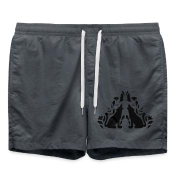 Mystical Howling Wolves – Nature & Moonlit Design - Swim Trunks - anthracite - Front - AI Model Male 185 light (185cm)