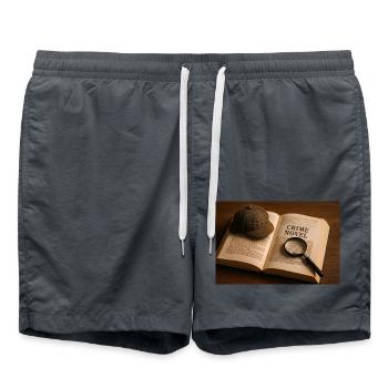 Livre, loupe et roman policier - Short de bain - charbon - Devant - AI Model Male 185 light (185cm)