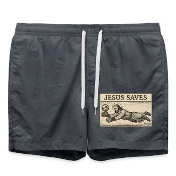 Jesus rettet – Göttliche LOLs - Badeshorts - Anthrazit - Vorne - AI Model Male 185 light (185cm)