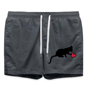 Cute kitten touches heart - Swim Trunks - anthracite - Front - AI Model Male 185 light (185cm)