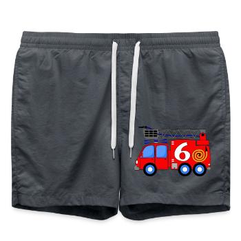 Fire engine 6 birthday children - Swim Trunks - anthracite - Front - AI Model Male 185 light (185cm)