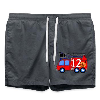 Fire engine 12th birthday children - Swim Trunks - anthracite - Front - AI Model Male 185 light (185cm)