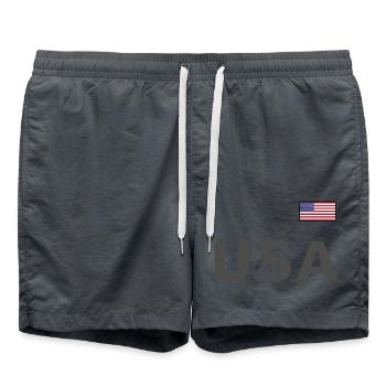 ÉQUIPE Bannière du drapeau américain des États-Unis sur la police - Short de bain - charbon - Devant - AI Model Male 185 light (185cm)