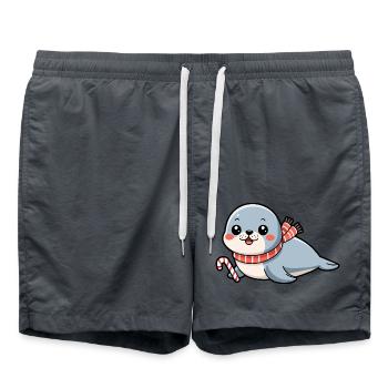 Kawaii Christmas Baby Seal with Candy Cane - Swim Trunks - anthracite - Front - AI Model Male 185 light (185cm)