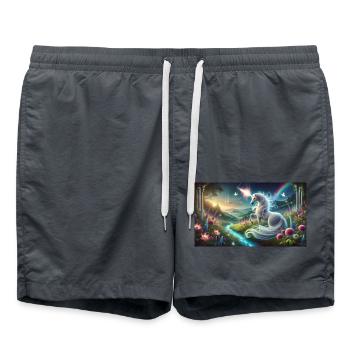 A mystical unicorn with a glowing horn - Swim Trunks - anthracite - Front - AI Model Male 185 light (185cm)