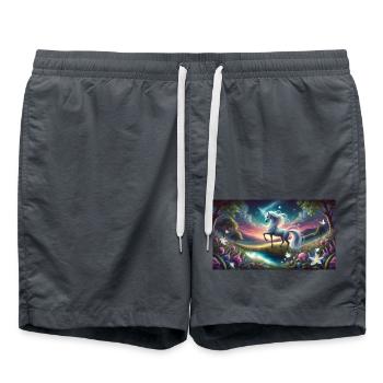 A mystical unicorn with Aurora Boreralis - Swim Trunks - anthracite - Front - AI Model Male 185 light (185cm)