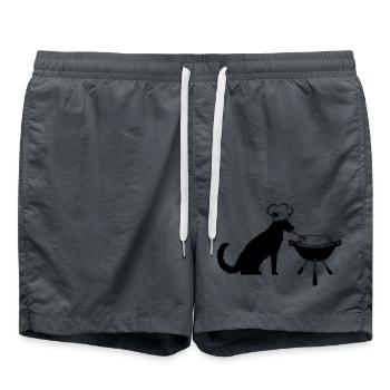 chien, saucisse, grillades, toque de chef, saucisse, chef, faim - Short de bain - charbon - Devant - AI Model Male 185 light (185cm)