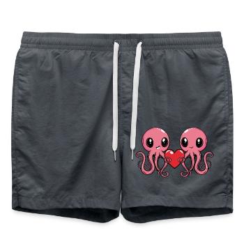 Octopus Couple Valentine's Day - Swim Trunks - anthracite - Front - AI Model Male 185 light (185cm)