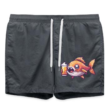 Piranha Fische Pixel Bier - Badeshorts - Anthrazit - Vorne - AI Model Male 185 light (185cm)