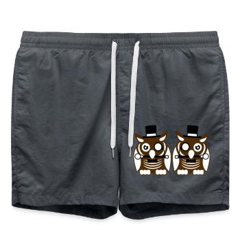 2 hiboux chapeau haut de forme monocle verres riches messieurs - Short de bain - charbon - Devant - AI Model Male 185 light (185cm)