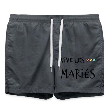 JUST MARRIED. VIVE LES MARIES. EVJF - Short de bain - charbon - Devant - AI Model Male 185 light (185cm)