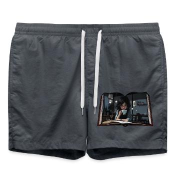 Read book with coffee - Swim Trunks - anthracite - Front - AI Model Male 185 light (185cm)