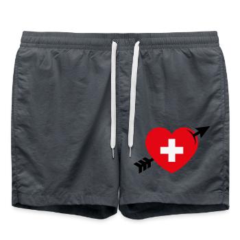 Coeur avec Croix Suisse et Flèche (Suisse / 3C) - Short de bain - charbon - Devant - AI Model Male 185 light (185cm)
