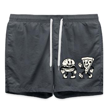 Burger Pizza Comic - Swim Trunks - anthracite - Front - AI Model Male 185 light (185cm)