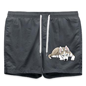 Siberian Husky Dog - Swim Trunks - anthracite - Front - AI Model Male 185 light (185cm)