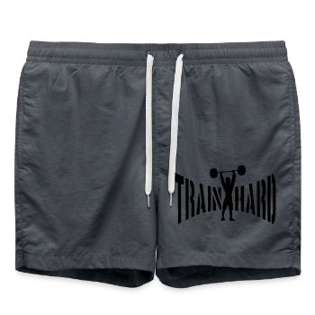 stemmen train hard text hantel trainieren hand arm - Badeshorts - Anthrazit - Vorne - AI Model Male 185 light (185cm)