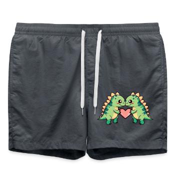Dinosaur stegosaurus couple heart Valentine's Day - Swim Trunks - anthracite - Front - AI Model Male 185 light (185cm)