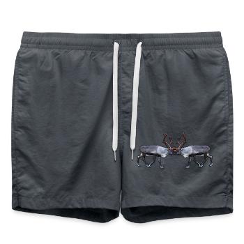 Fjordrentiere in Begegnungen – künstlerische Naturmotive - Badeshorts - Anthrazit - Vorne - AI Model Male 185 light (185cm)