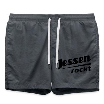 Jessen rockt - Textdesign mit Stadtnamen - Badeshorts - Anthrazit - Vorne - AI Model Male 185 light (185cm)