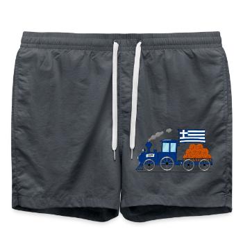 Greece Flag Basketball Railway - Swim Trunks - anthracite - Front - AI Model Male 185 light (185cm)