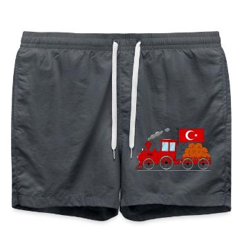 Chemin de fer de basket-ball de drapeau de Turquie - Short de bain - charbon - Devant - AI Model Male 185 light (185cm)