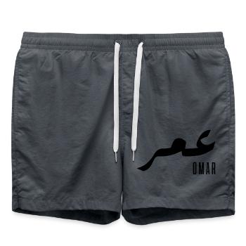 Omar Arabic name - Swim Trunks - anthracite - Front - AI Model Male 185 light (185cm)