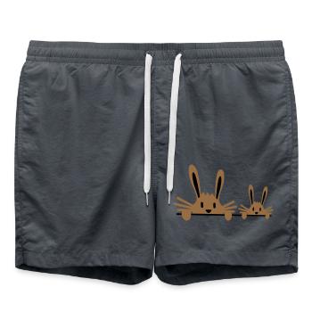 2 lapins famille enfant père deux bambin mère - Short de bain - charbon - Devant - AI Model Male 185 light (185cm)