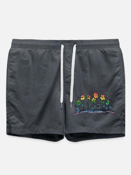 Blumen - Badeshorts - Anthrazit