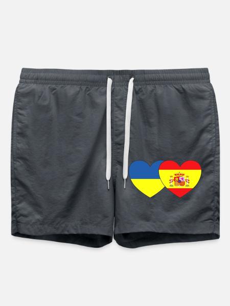 Ukraine Espagne Drapeau Cœur - Short de bain - charbon