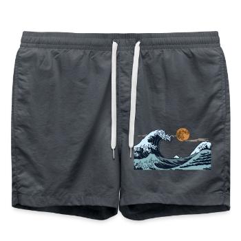 Kanagawa Waves Aesthetic Japanese Art Great Wave - Swim Trunks - anthracite - Front - AI Model Male 185 light (185cm)