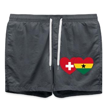 Switzerland Ghana Flag Heart - Swim Trunks - anthracite - Front - AI Model Male 185 light (185cm)
