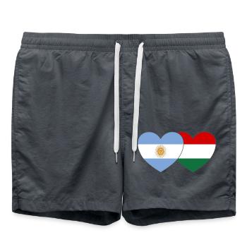 Argentinien Ungarn Flagge Herz - Badeshorts - Anthrazit - Vorne - AI Model Male 185 light (185cm)