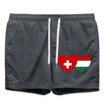 Schweiz Ungarn Flagge Herz - Badeshorts - Anthrazit - Vorne - AI Model Male 185 light (185cm)