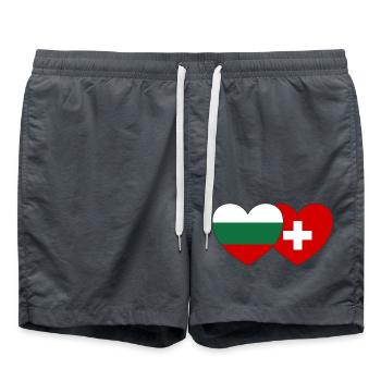 Bulgaria Switzerland Flag Heart - Swim Trunks - anthracite - Front - AI Model Male 185 light (185cm)